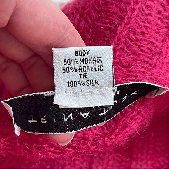 Trina Turk open from cardigan mohair blend silk bow pink yellow cowl neck size S - Picture 9 of 9